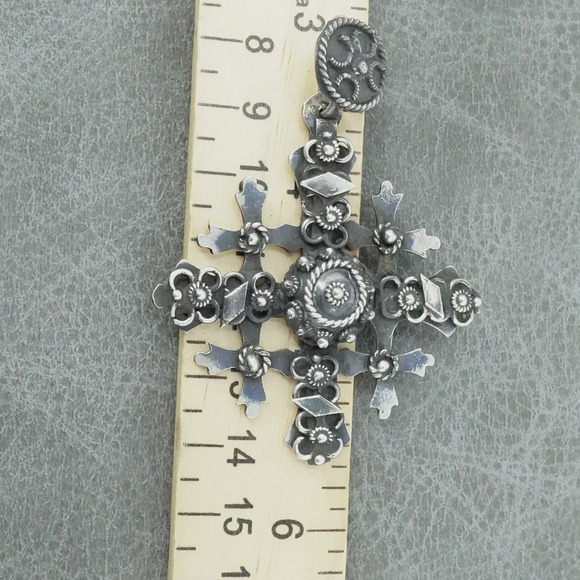 Vintage Jerusalem 925 Sterling Silver Crusader Cross Pendant Taxco Made Mexico - Picture 9 of 9